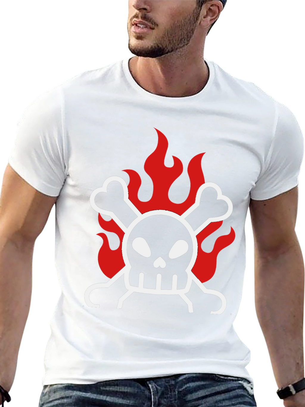 Skull & Crossbones on Fire Graphic T-Shirt