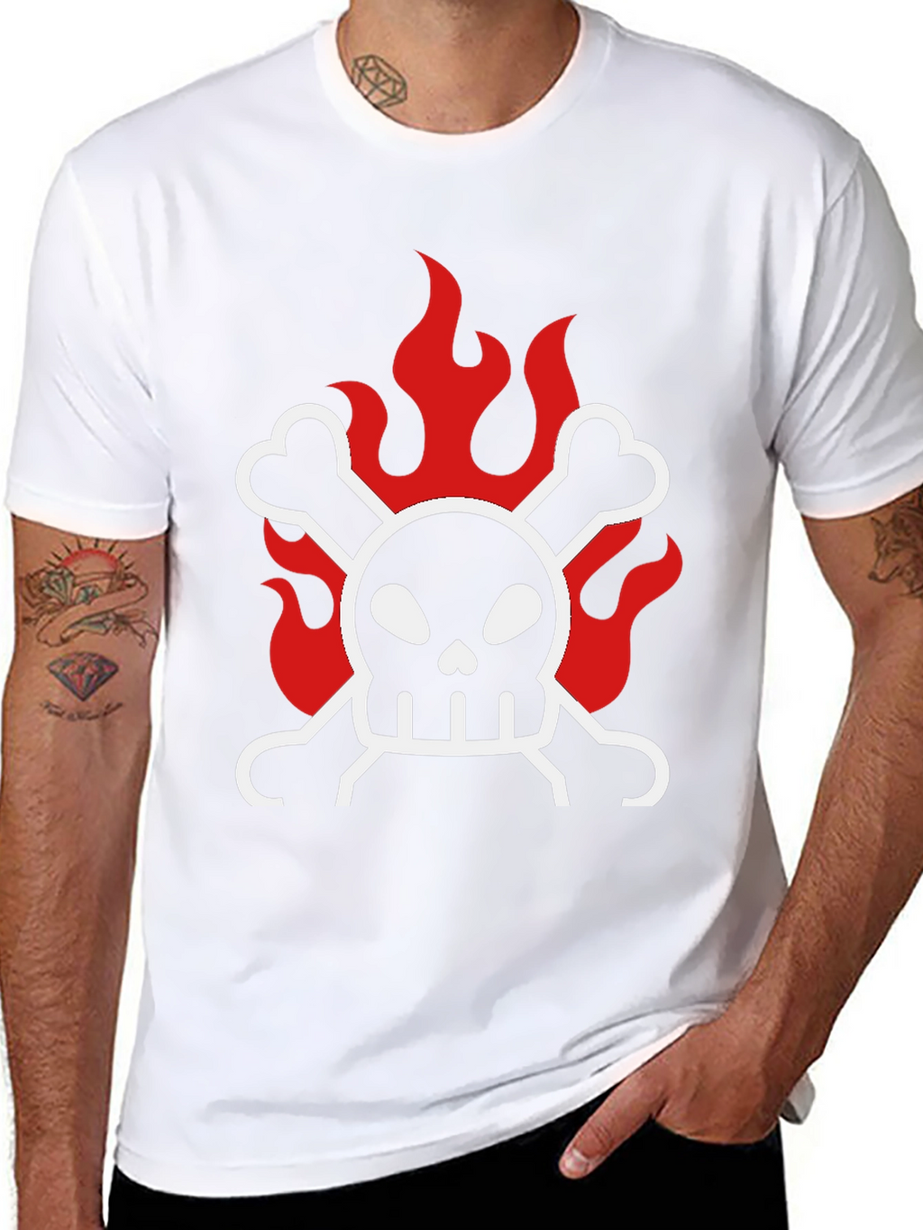 Skull & Crossbones on Fire Graphic T-Shirt