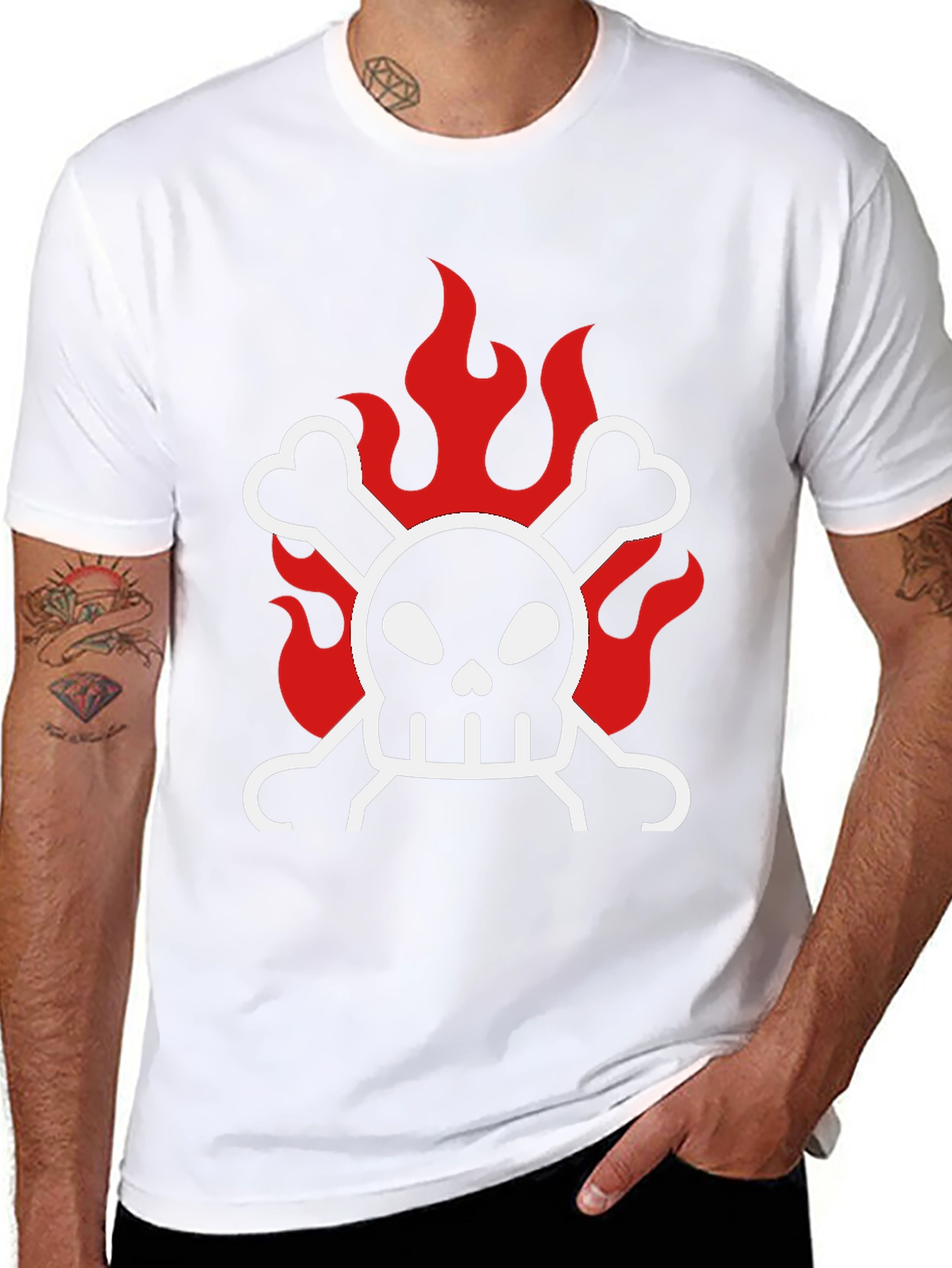 Skull & Crossbones on Fire Graphic T-Shirt