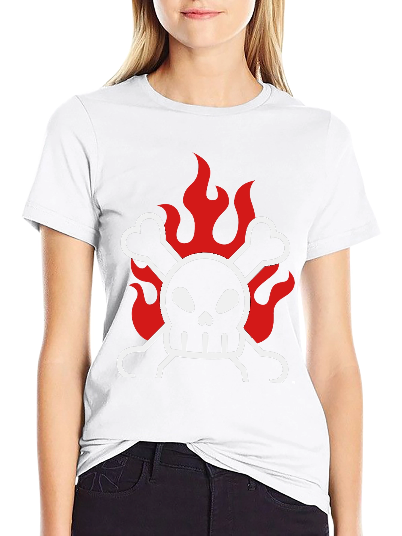 Skull & Crossbones on Fire Graphic T-Shirt