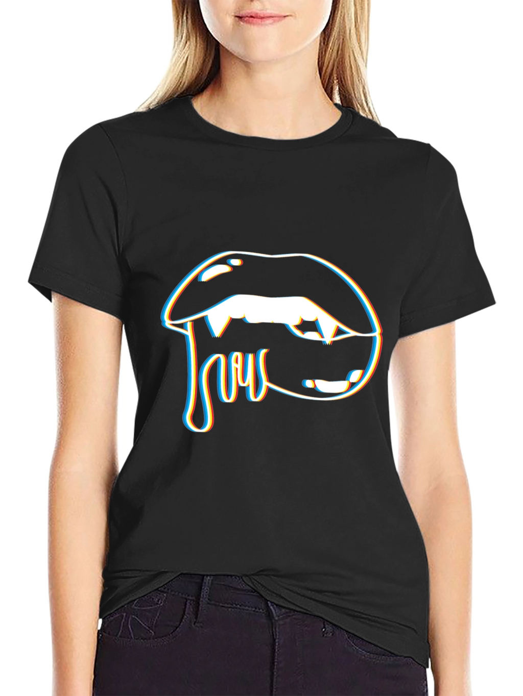 Vampire Lips Graphic T-Shirt - Black