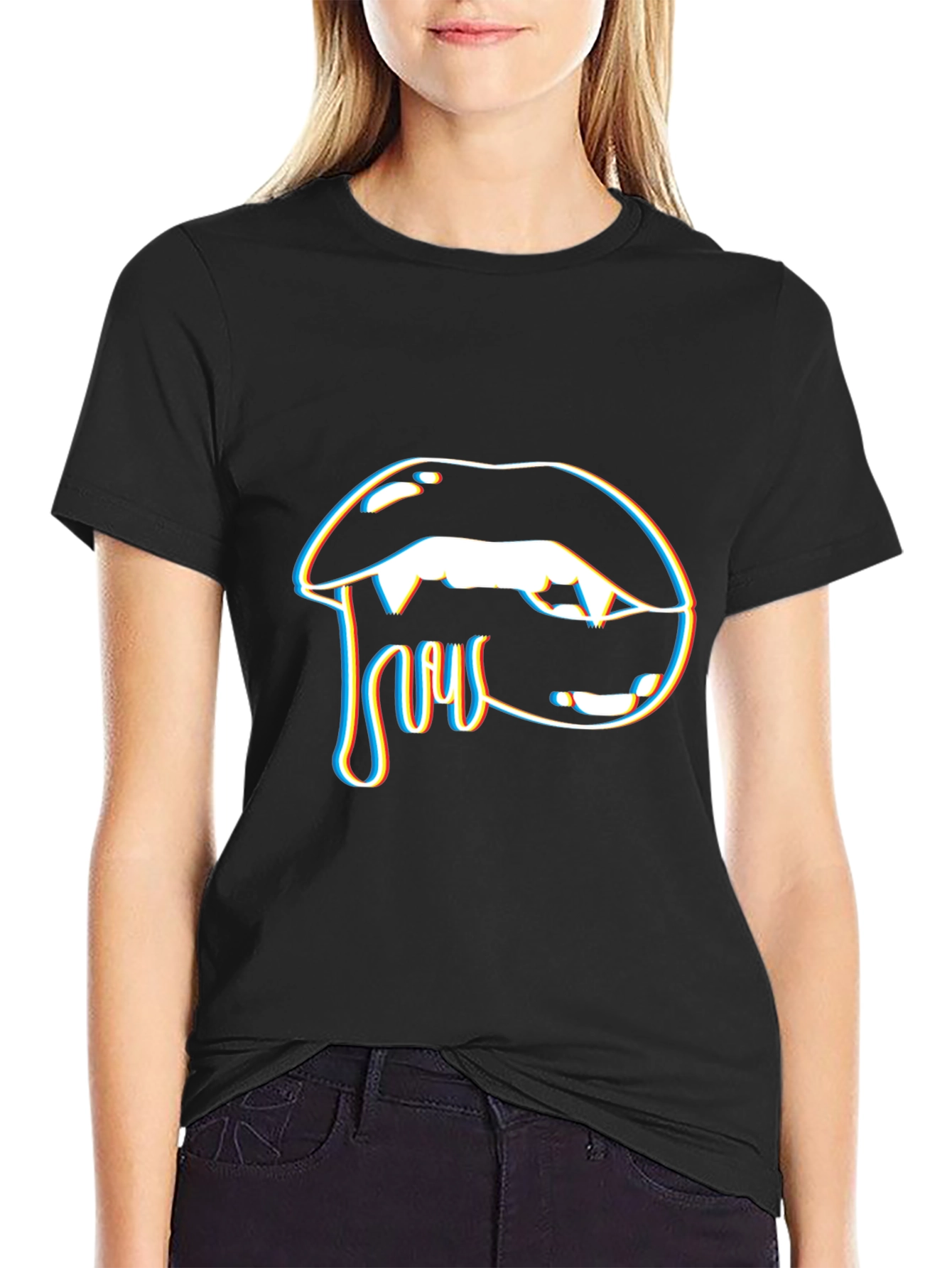 Vampire Lips Graphic T-Shirt - Black
