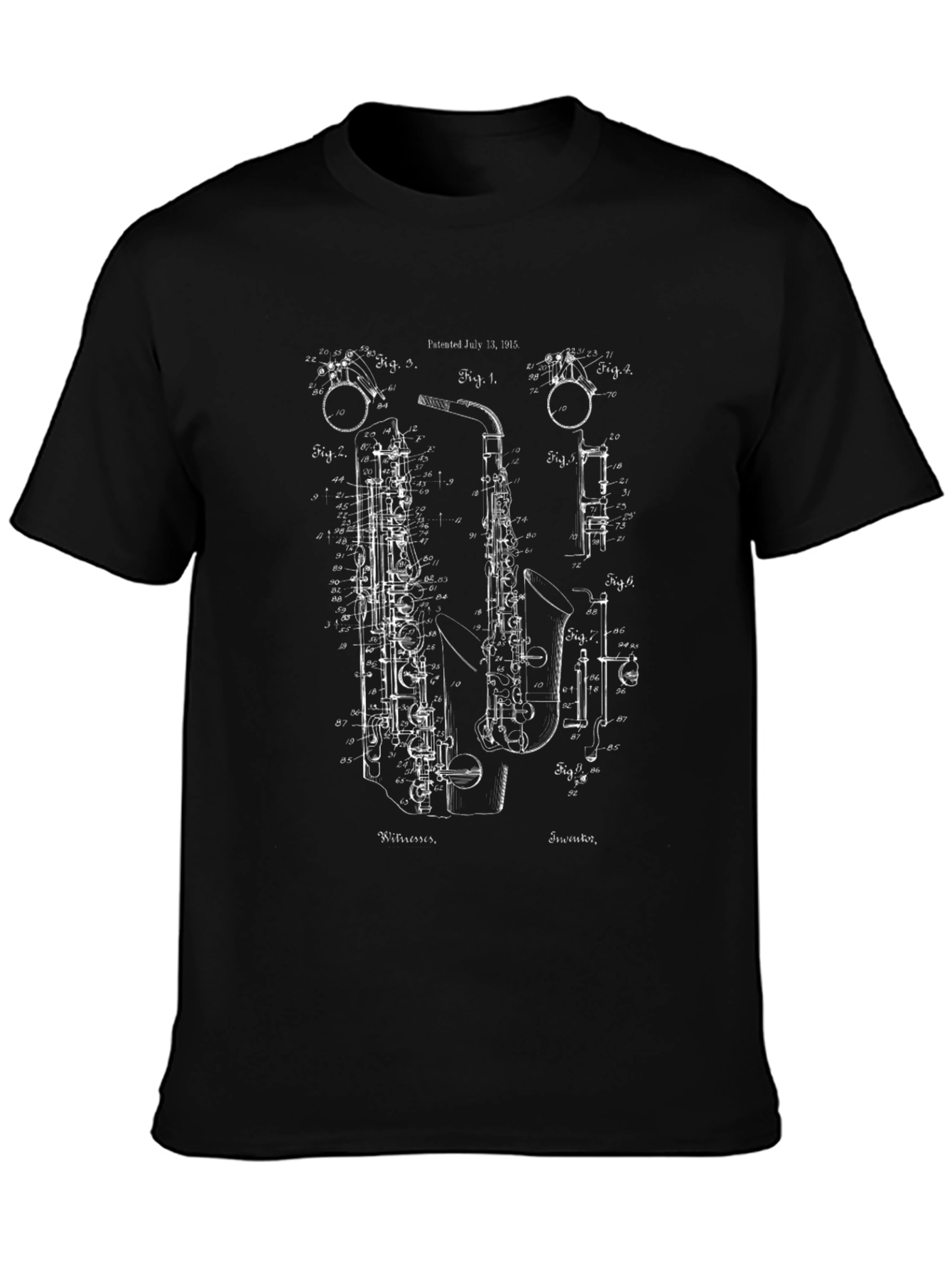 Saxophone Blueprint Black T-Shirt