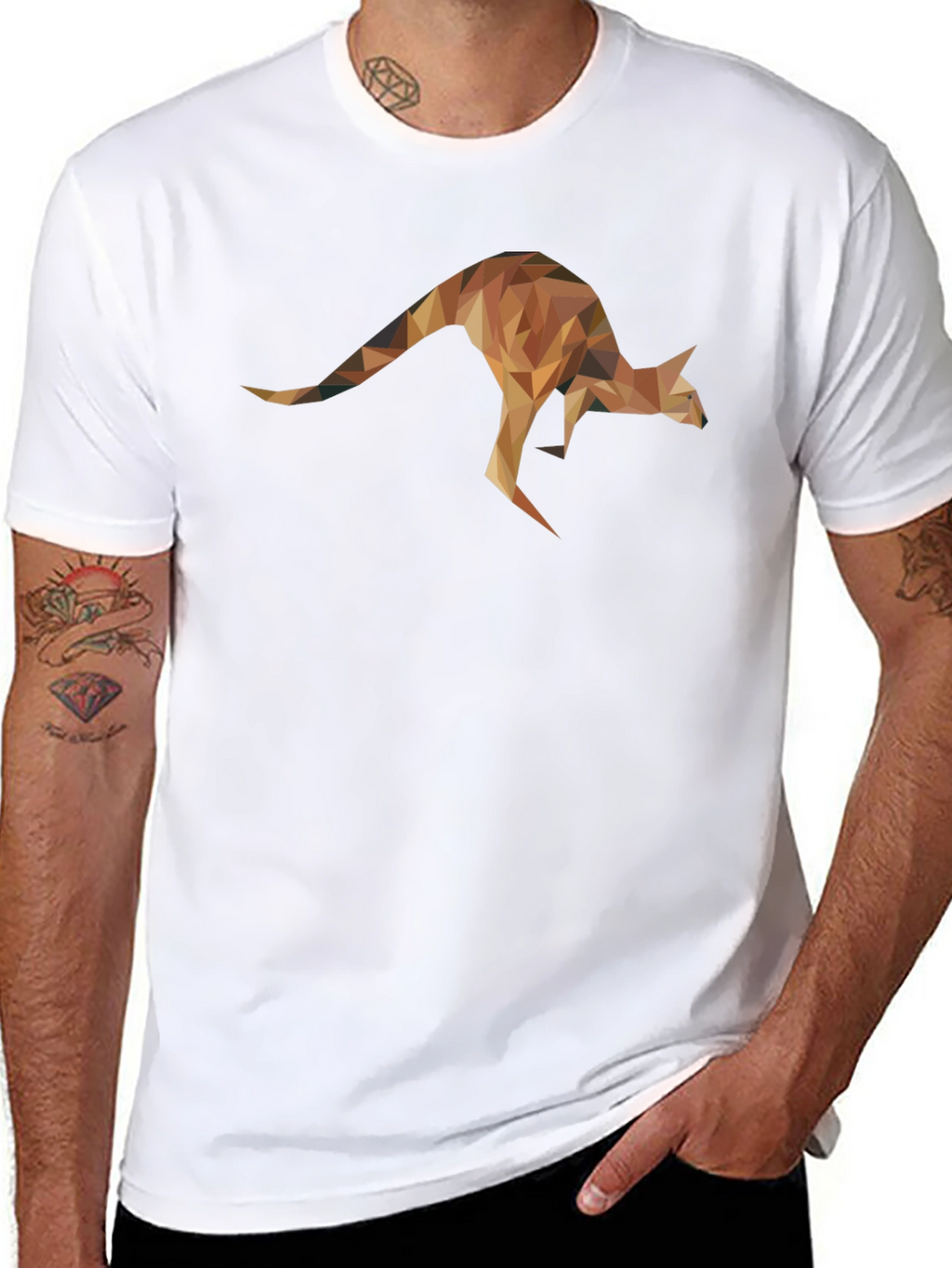 Geometric Kangaroo Graphic Tee - Black Unisex T-Shirt
