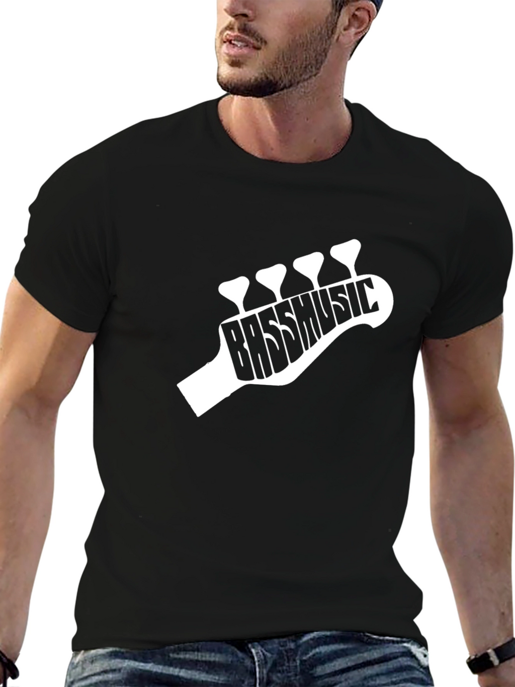 Bass Music Guitar Headstock T-Shirt - Black