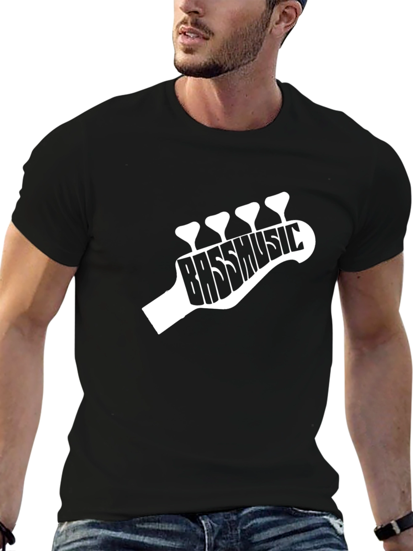Bass Music Guitar Headstock T-Shirt - Black