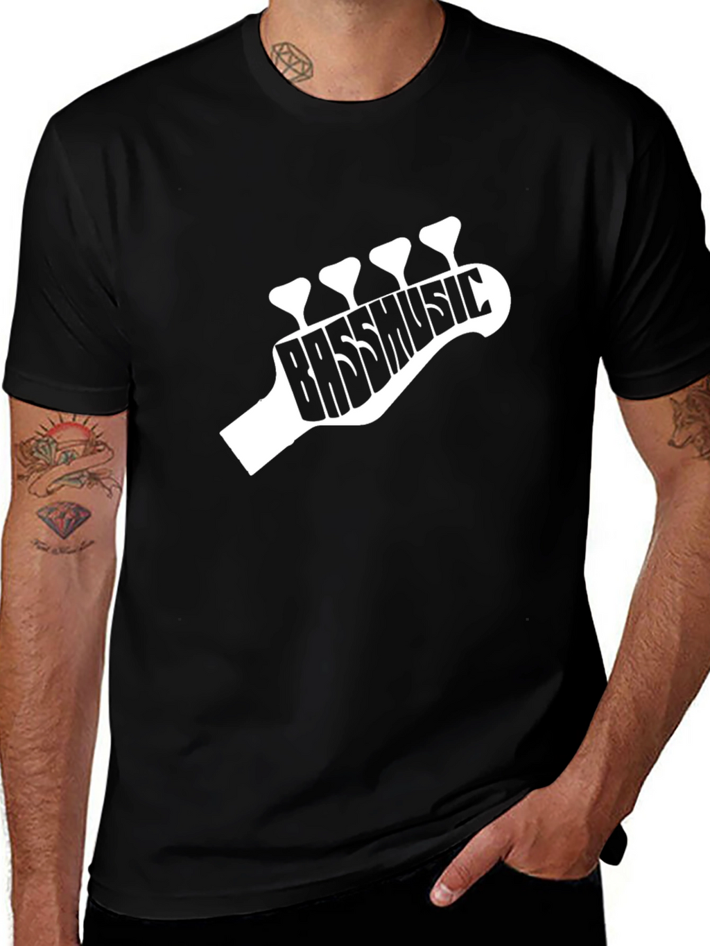 Bass Music Guitar Headstock T-Shirt - Black