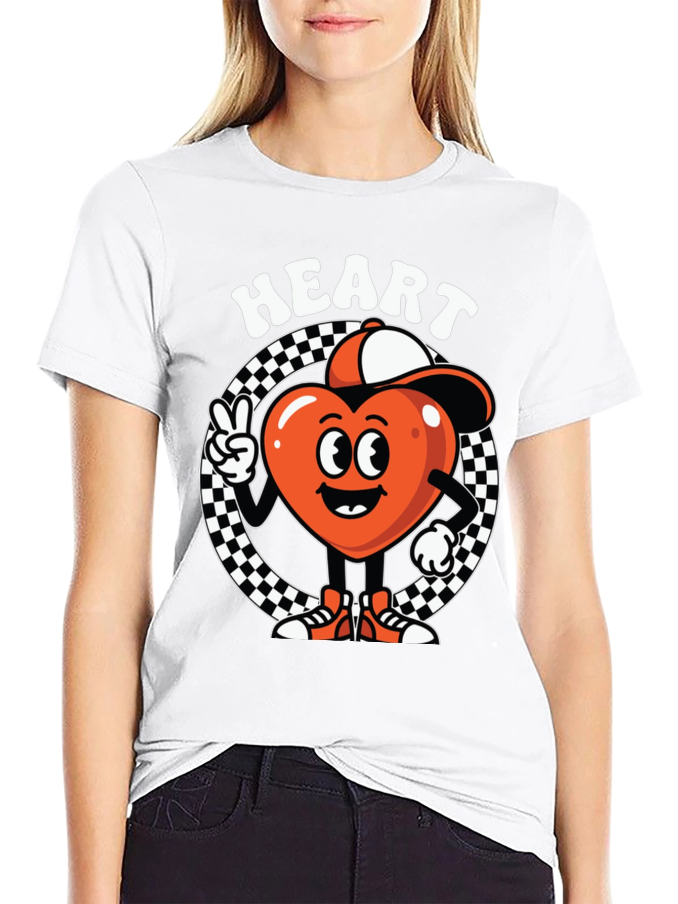 Heart Character Graphic Tee - Cool Design
