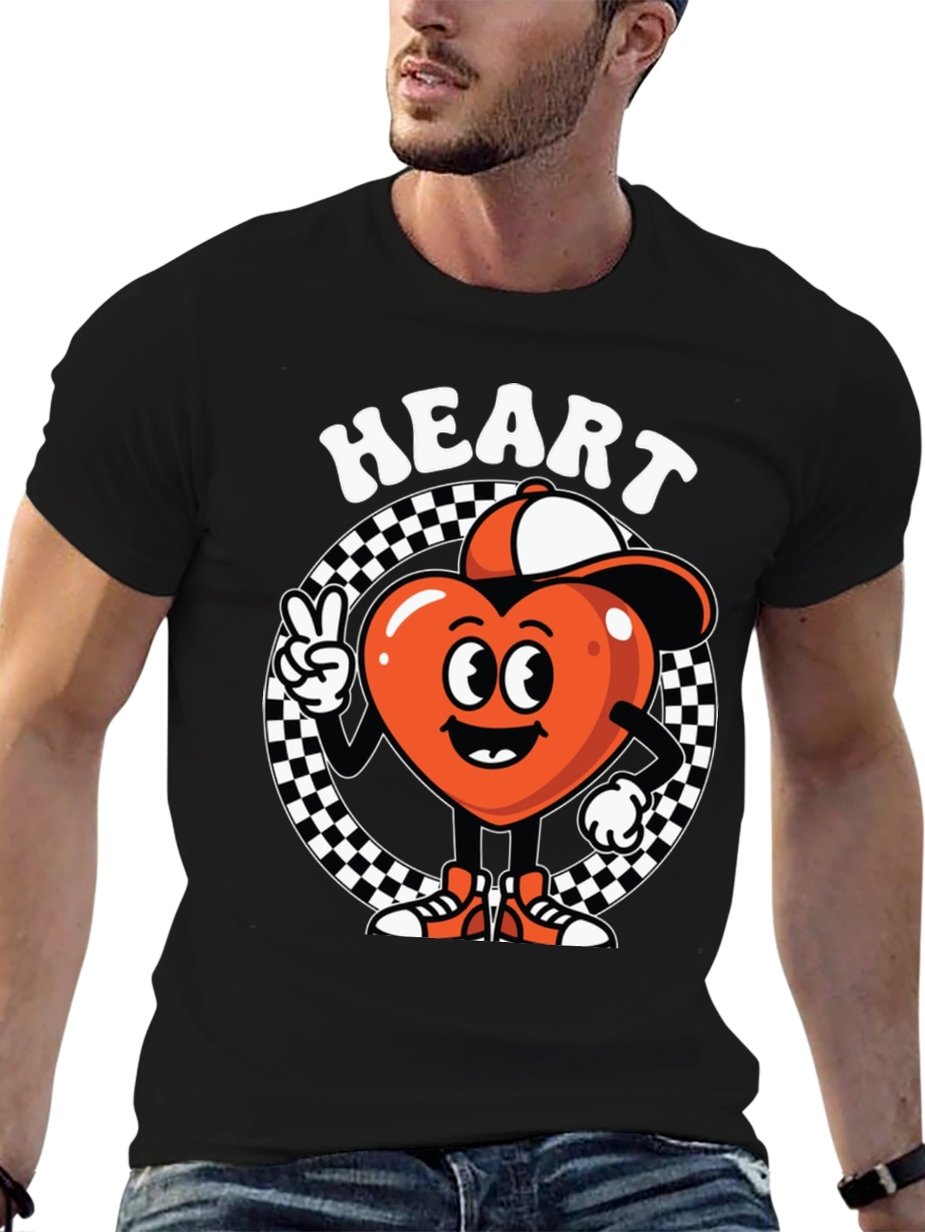 Heart Character Graphic Tee - Cool Design