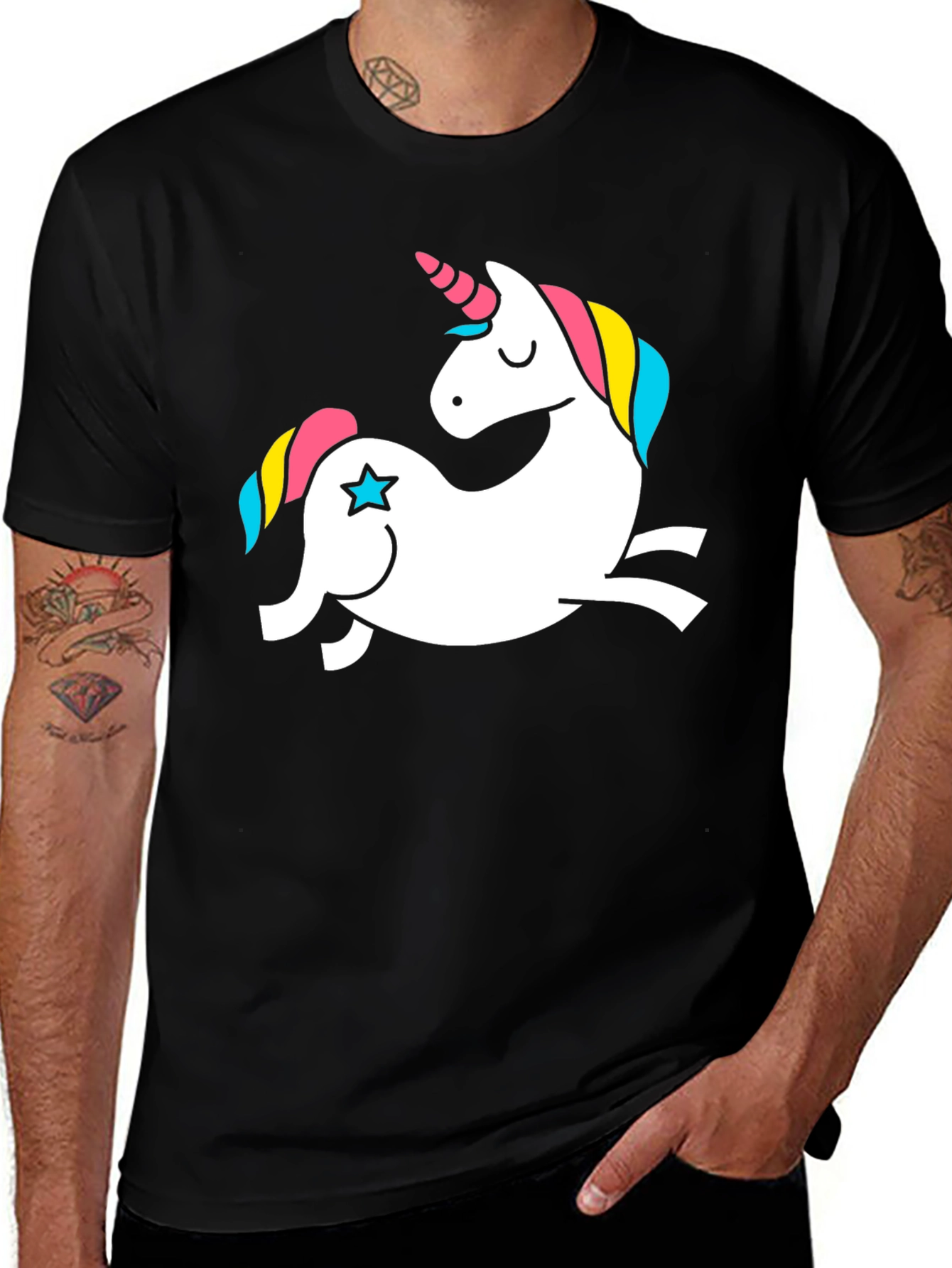 Unicorn Graphic Tee - Black Cotton T-Shirt