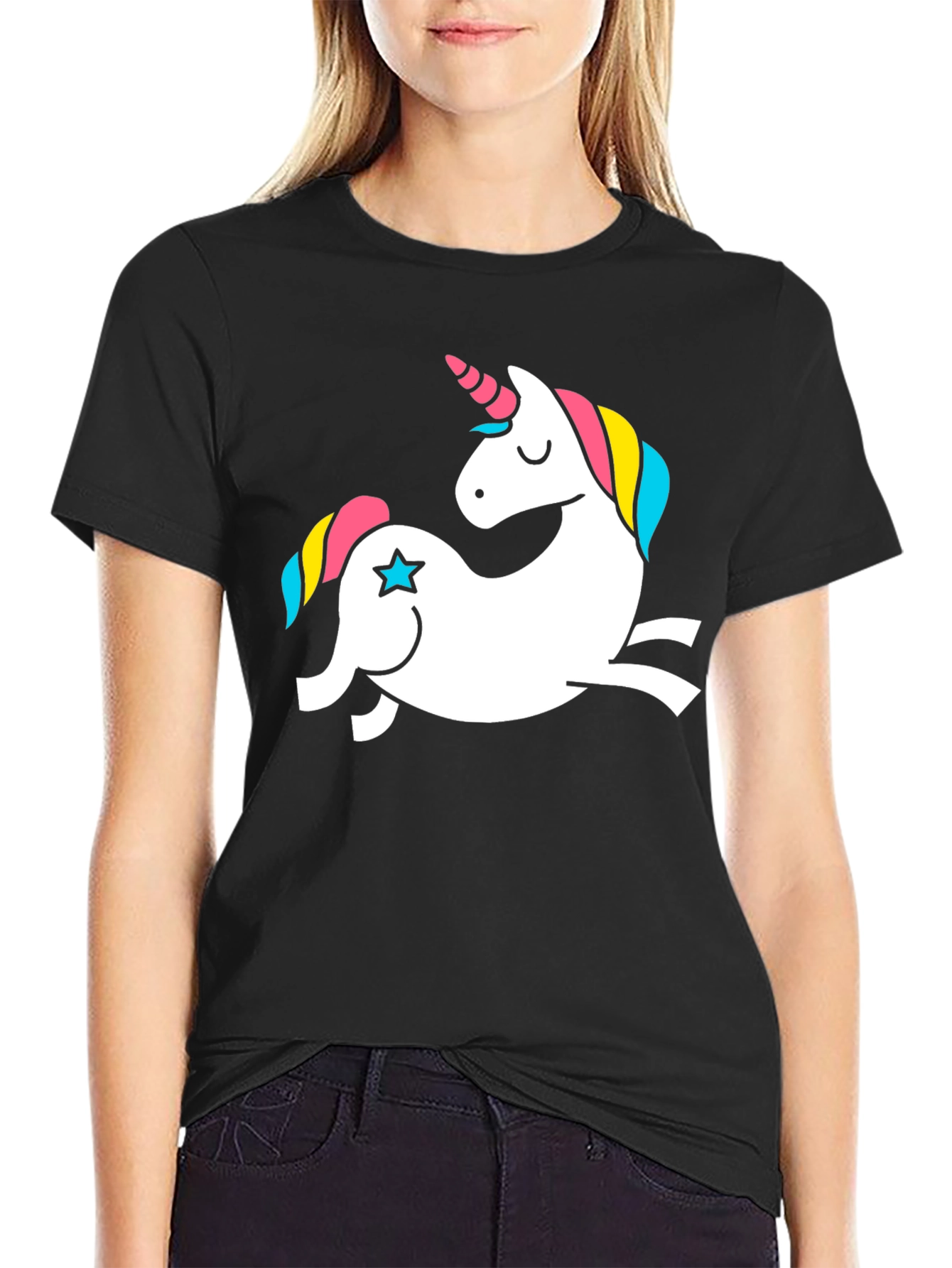 Unicorn Graphic Tee - Black Cotton T-Shirt
