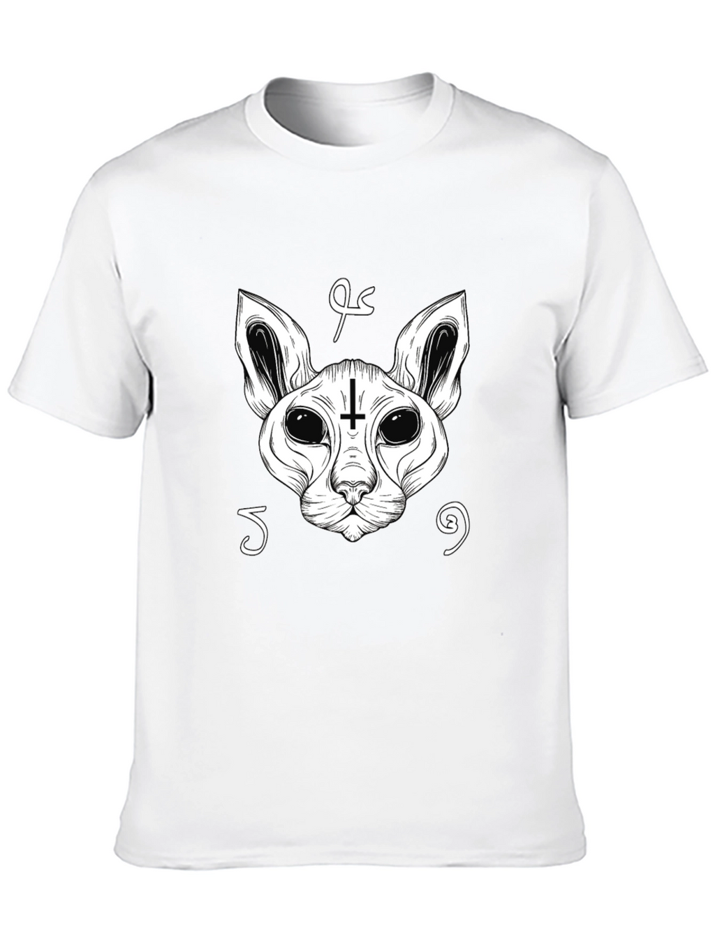 Occult Cat Inverted Cross T-Shirt - Black