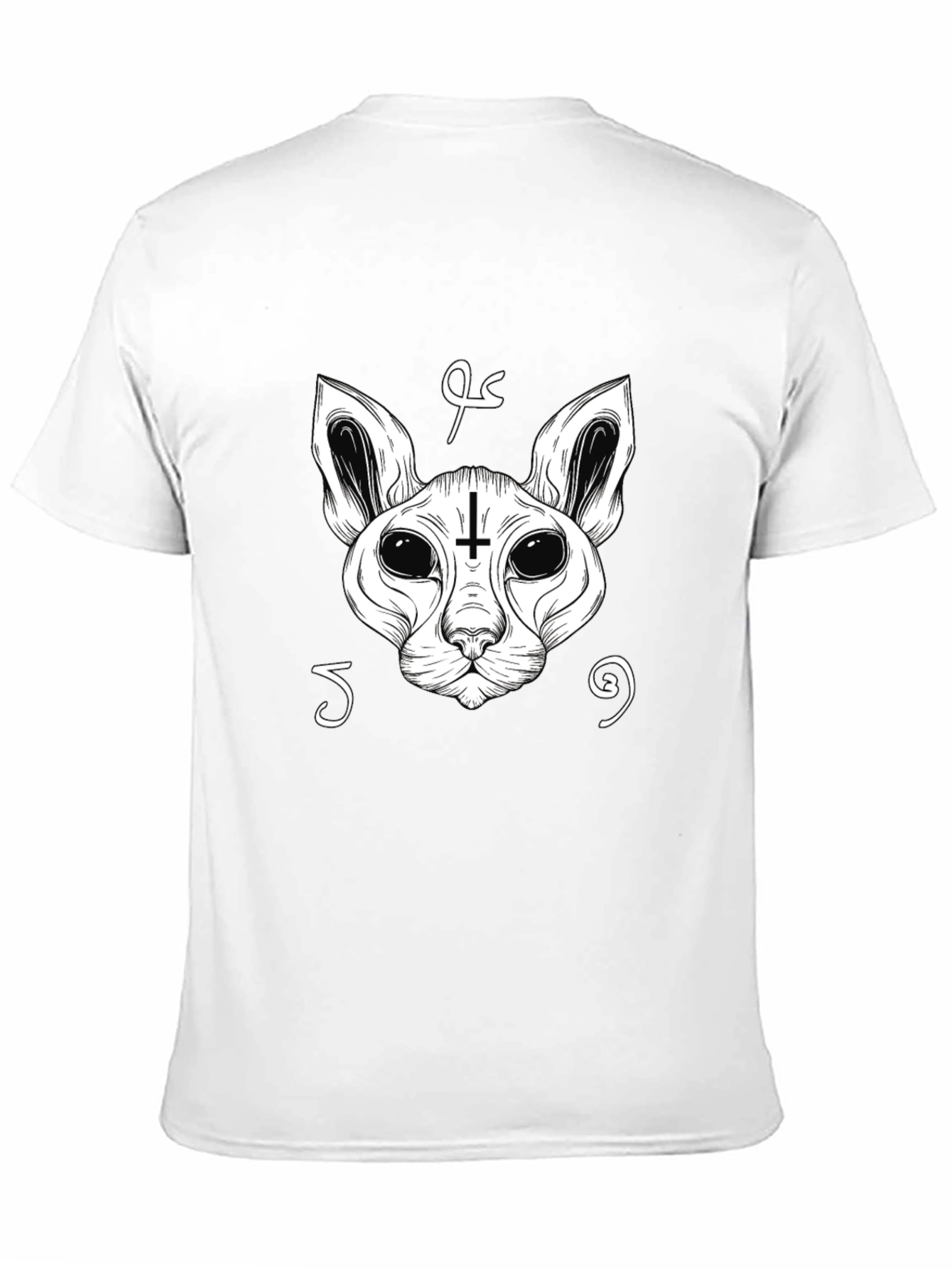 Occult Cat Inverted Cross T-Shirt - Black