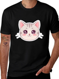 Cute Cat Face Graphic Black T-Shirt