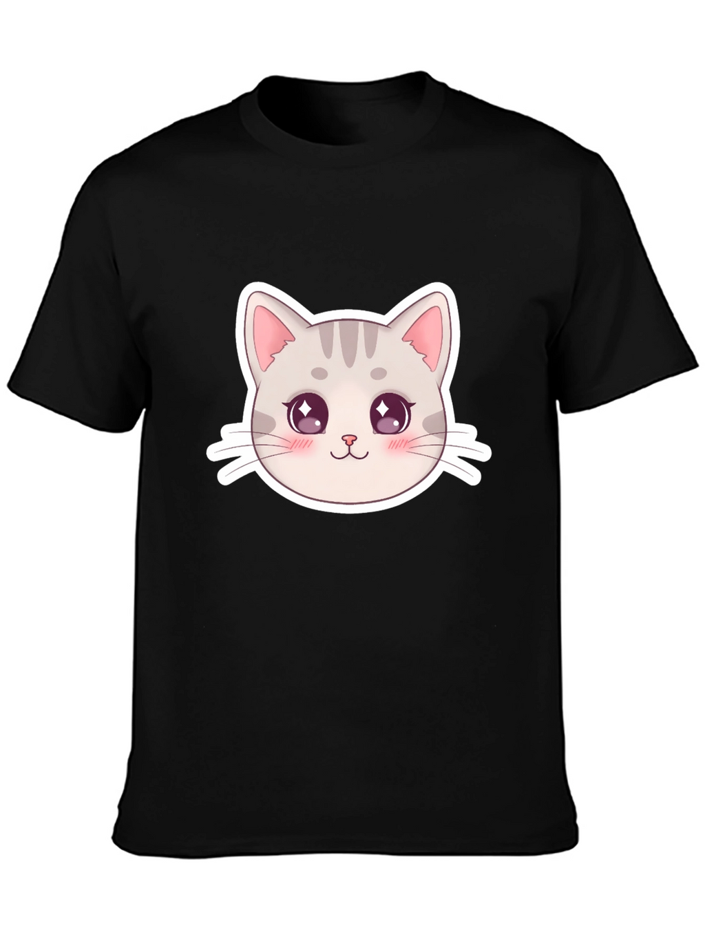 Cute Cat Face Graphic Black T-Shirt