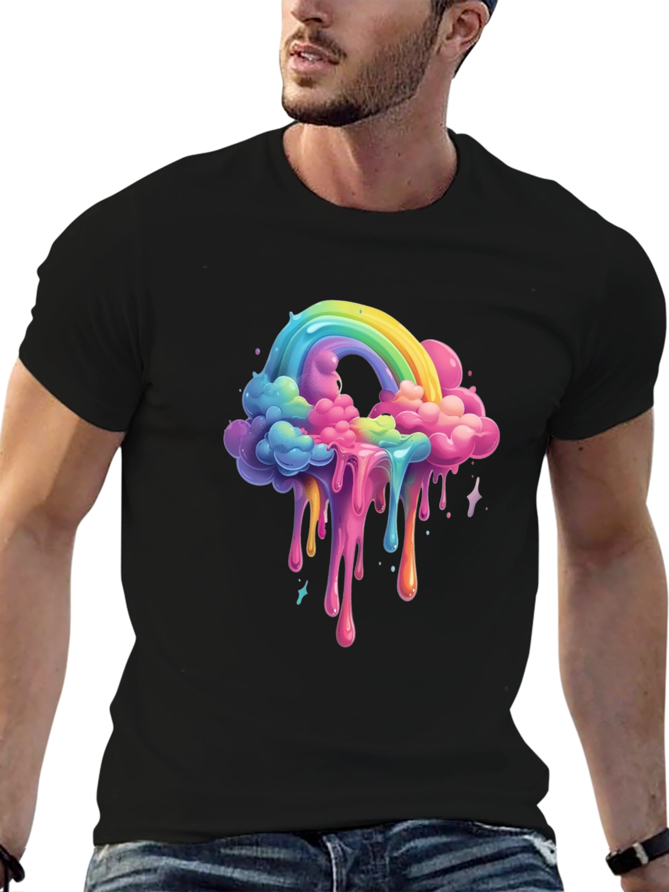 Rainbow Drip Graphic Tee - Unique Cloud Design