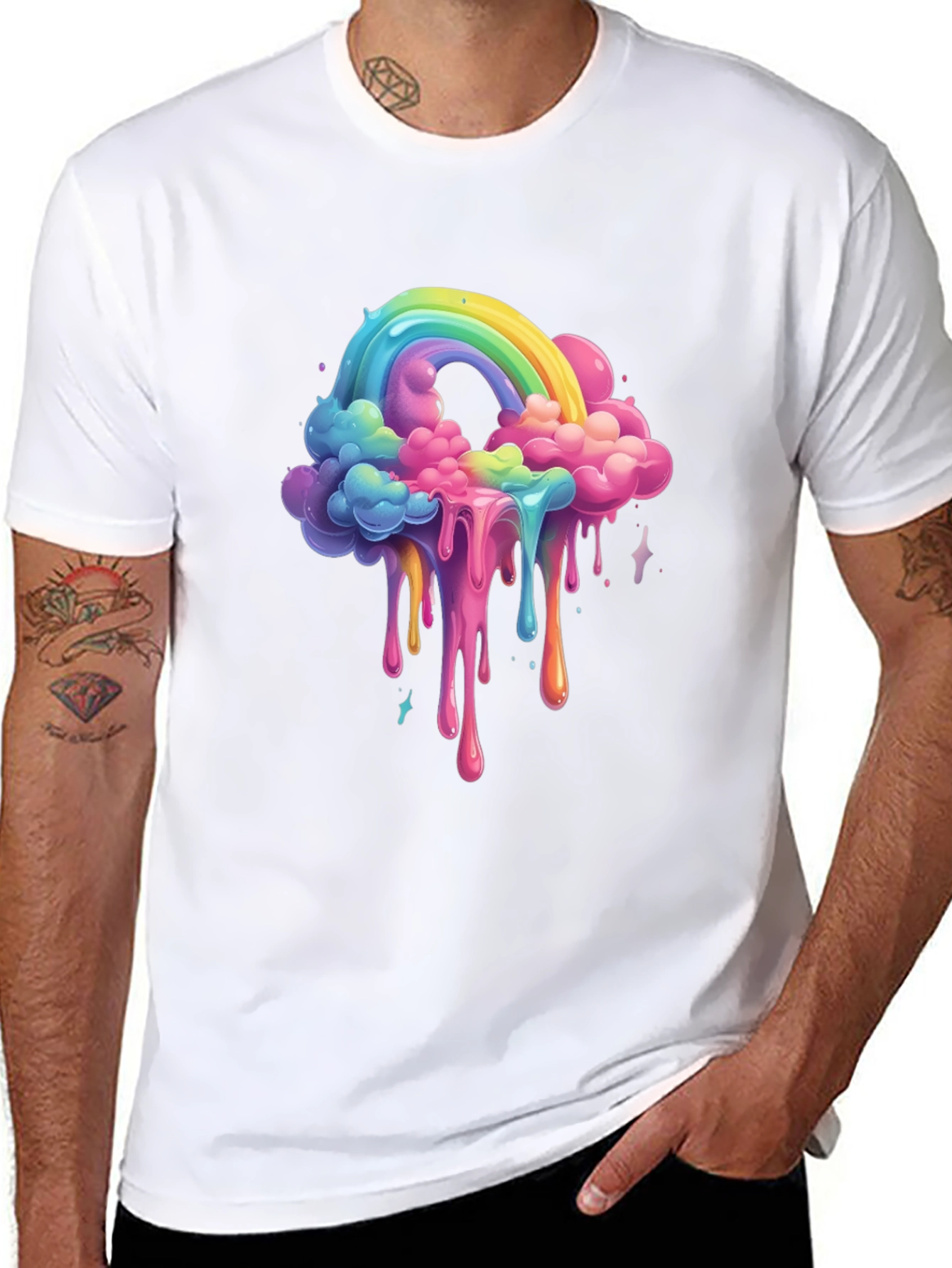 Rainbow Drip Graphic Tee - Unique Cloud Design