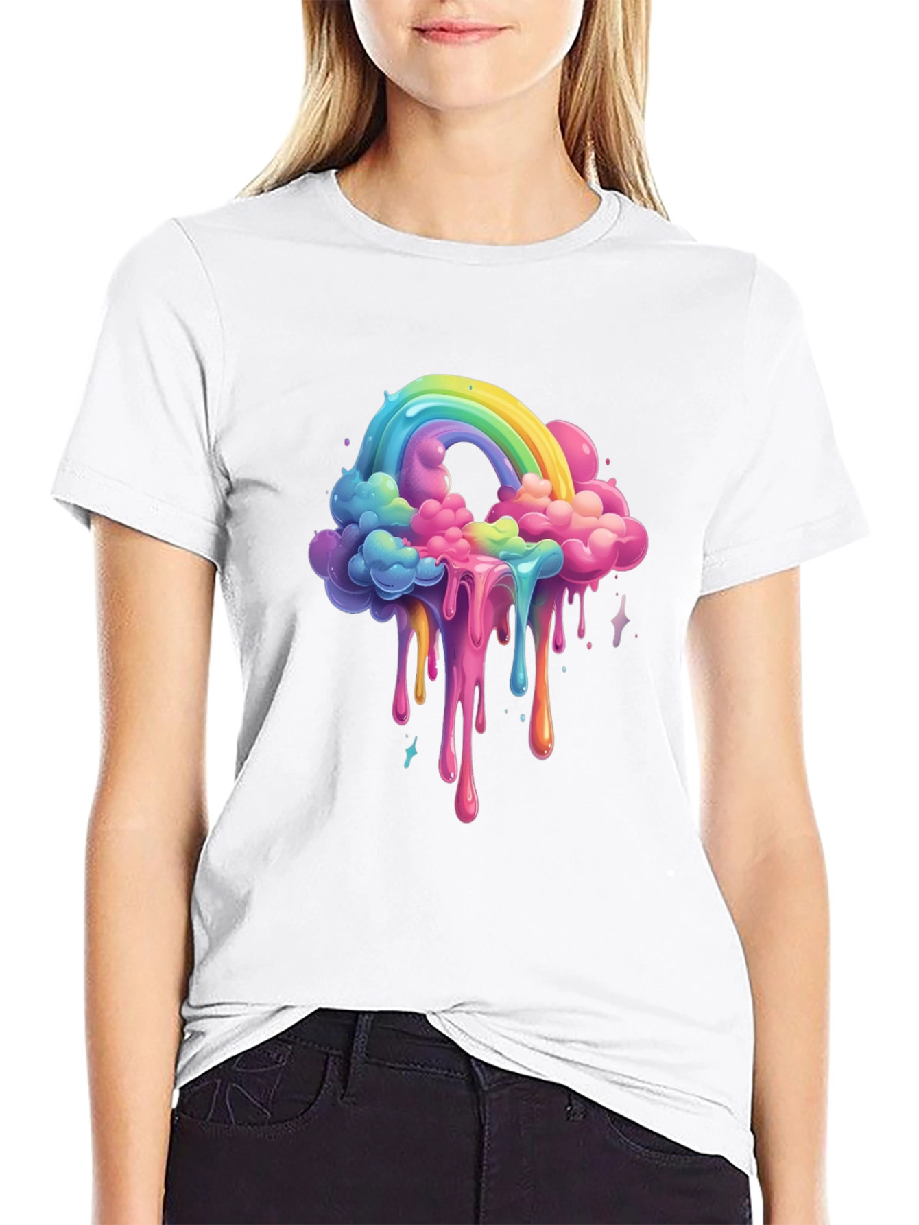 Rainbow Drip Graphic Tee - Unique Cloud Design
