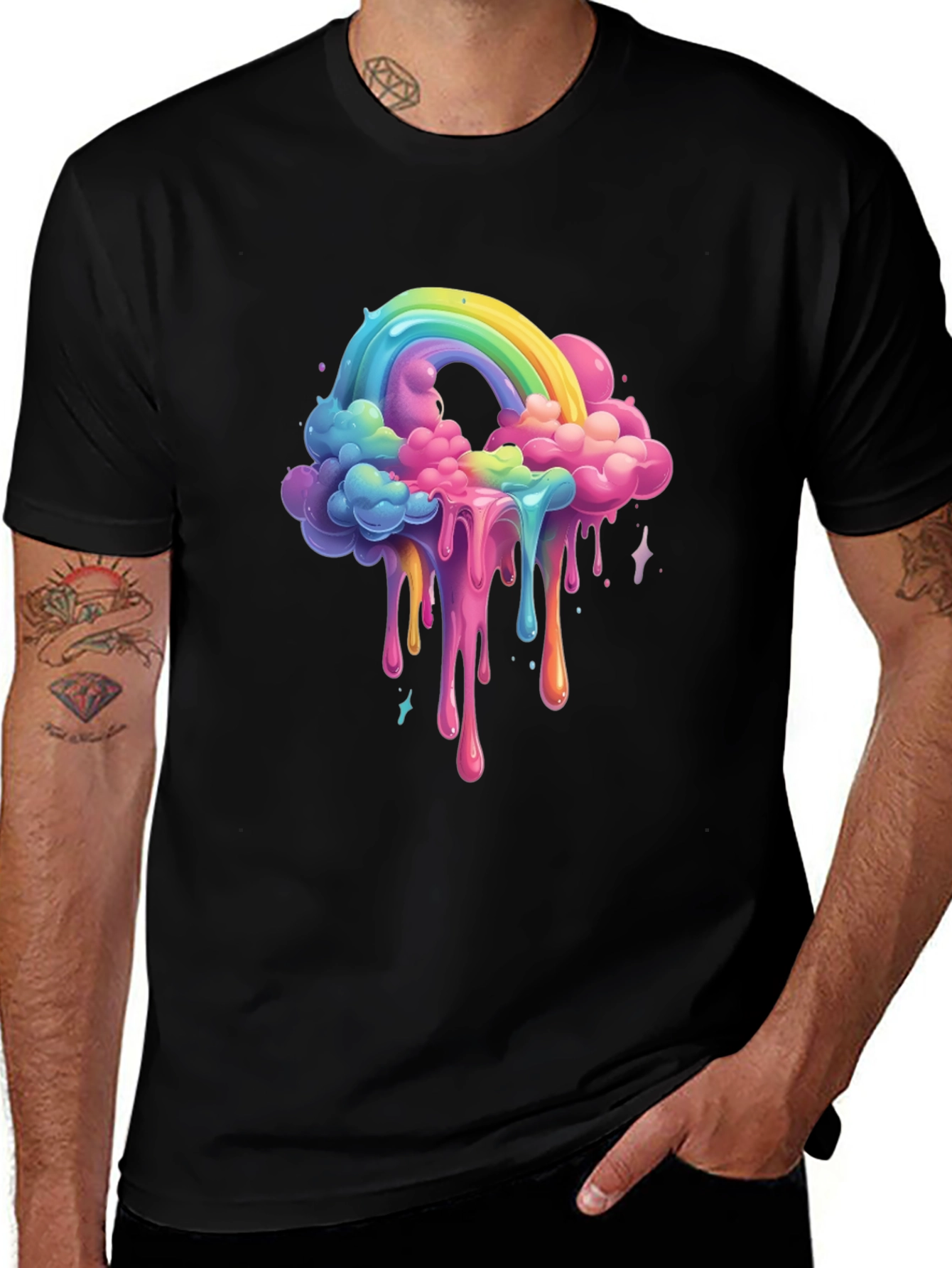 Rainbow Drip Graphic Tee - Unique Cloud Design