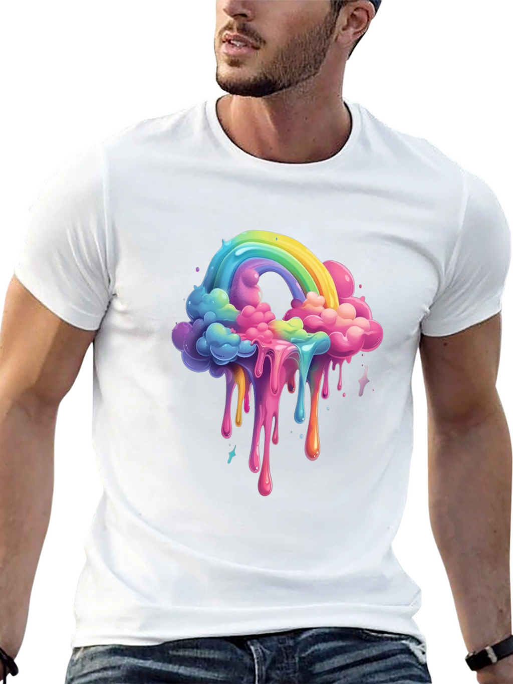 Rainbow Drip Graphic Tee - Unique Cloud Design