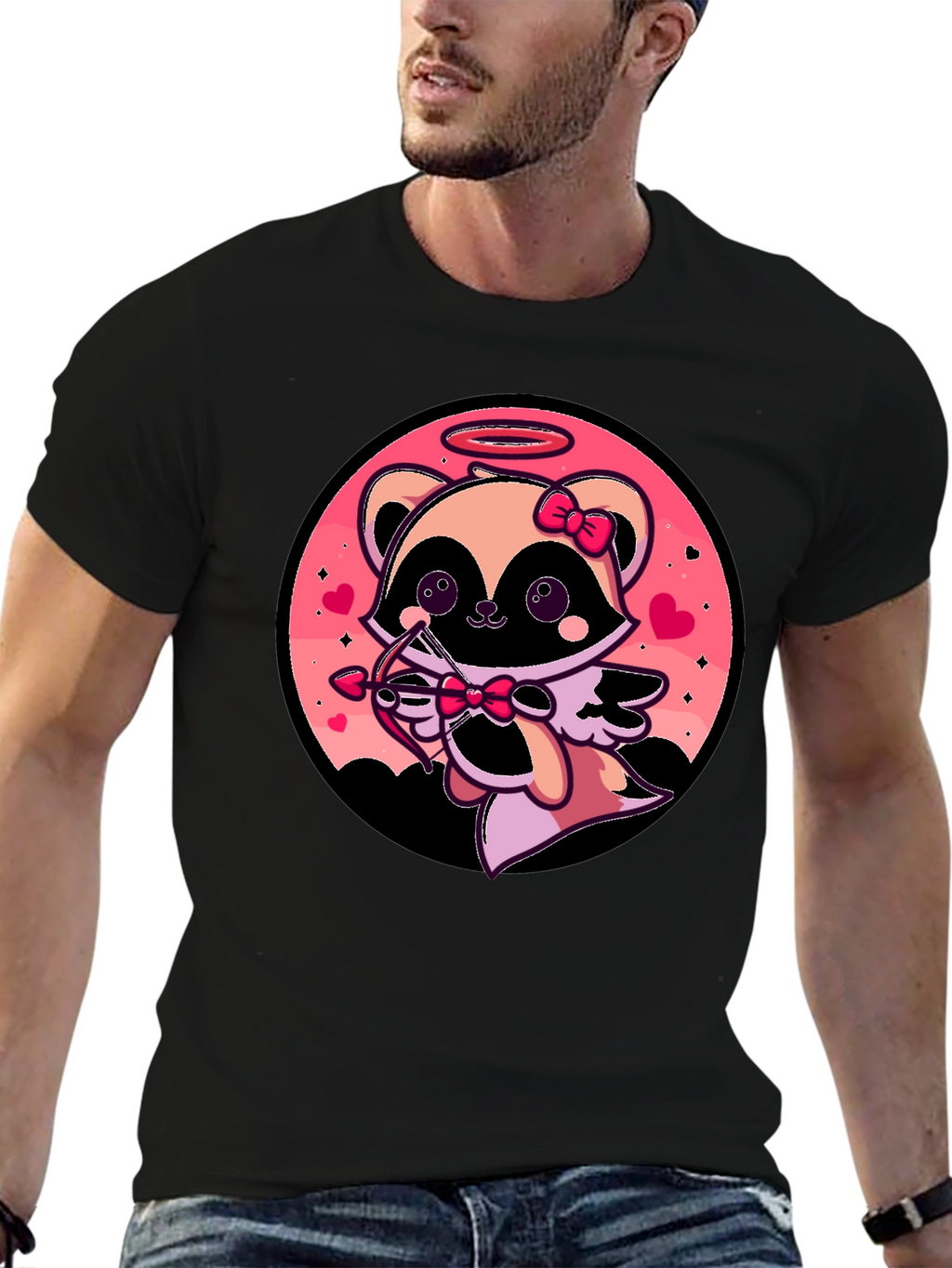 Cupid Raccoon Graphic T-Shirt - Valentines Day