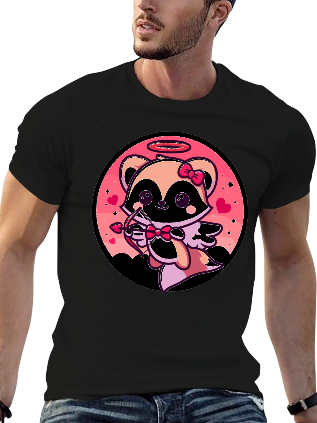 Cupid Raccoon Graphic T-Shirt - Valentines Day