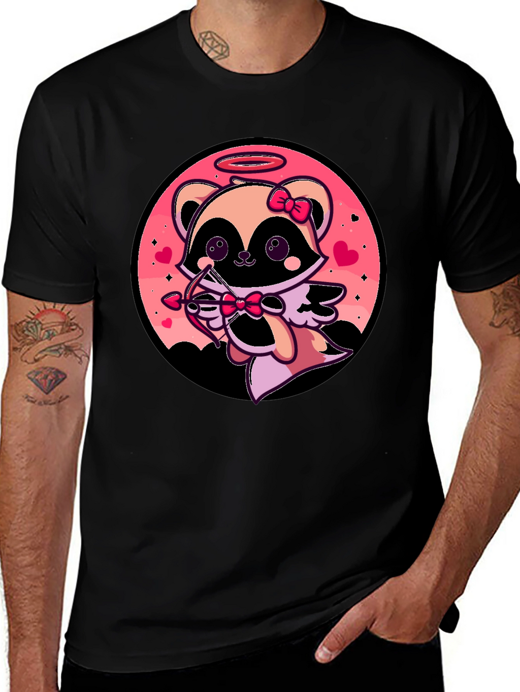 Cupid Raccoon Graphic T-Shirt - Valentines Day