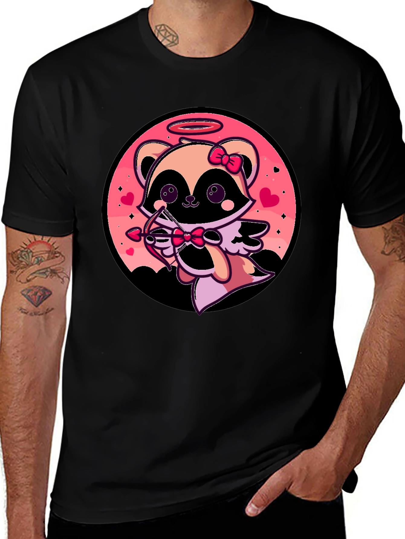 Cupid Raccoon Graphic T-Shirt - Valentines Day
