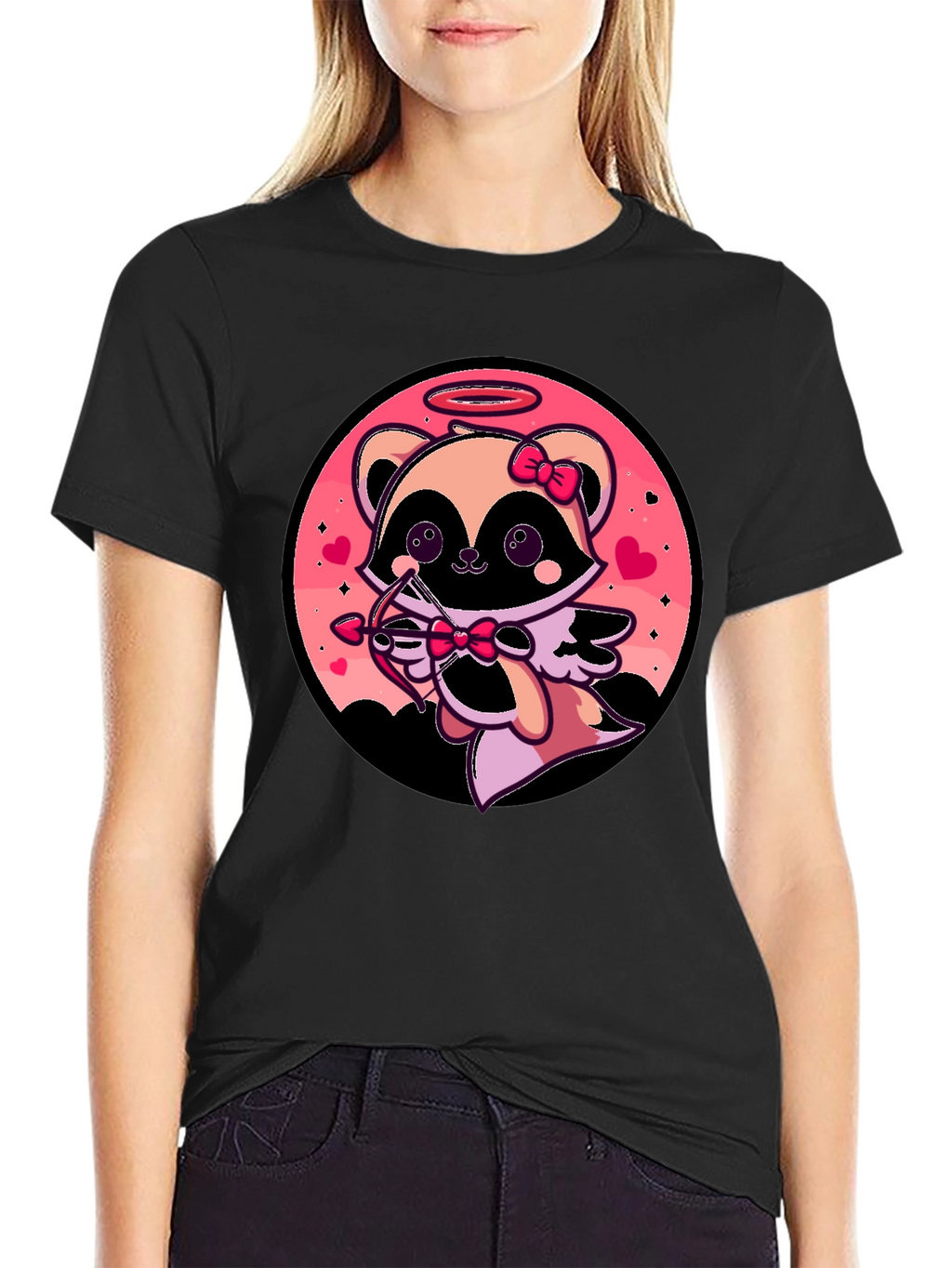 Cupid Raccoon Graphic T-Shirt - Valentines Day