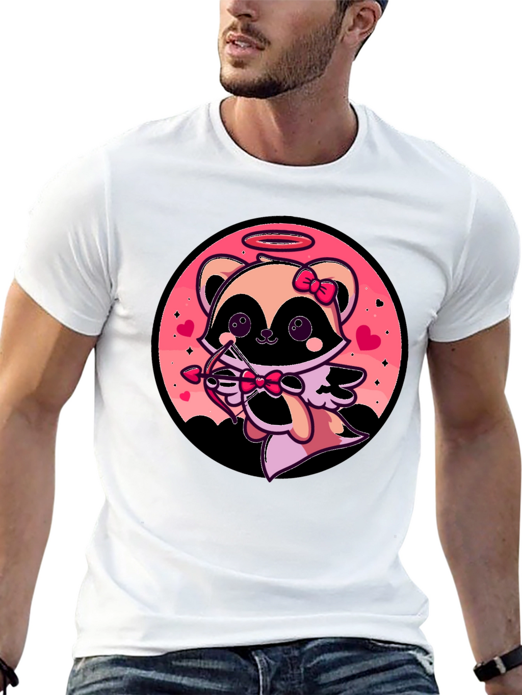 Cupid Raccoon Graphic T-Shirt - Valentines Day