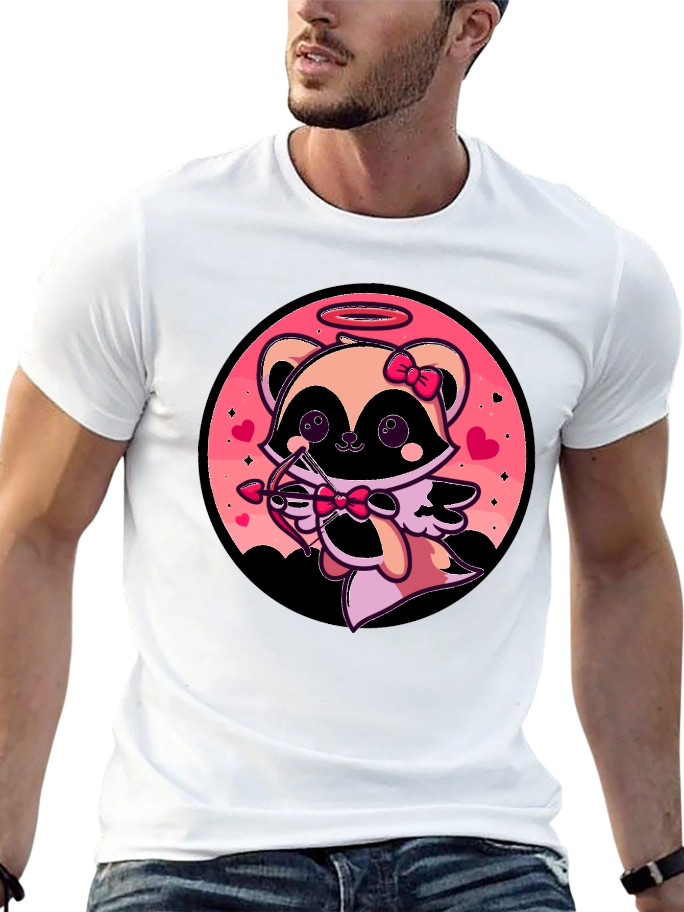 Cupid Raccoon Graphic T-Shirt - Valentines Day