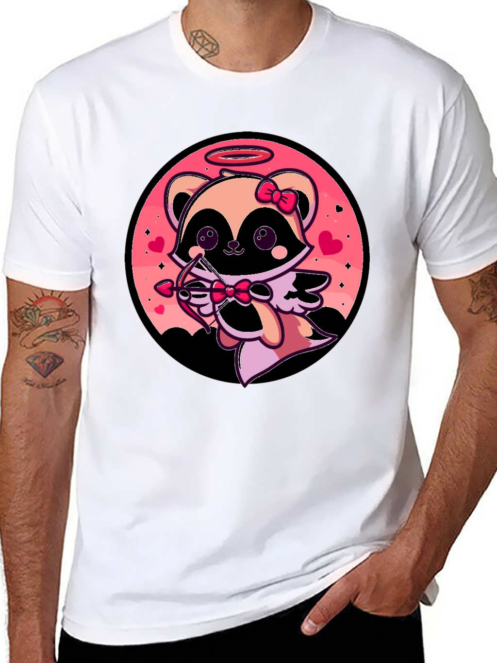 Cupid Raccoon Graphic T-Shirt - Valentines Day