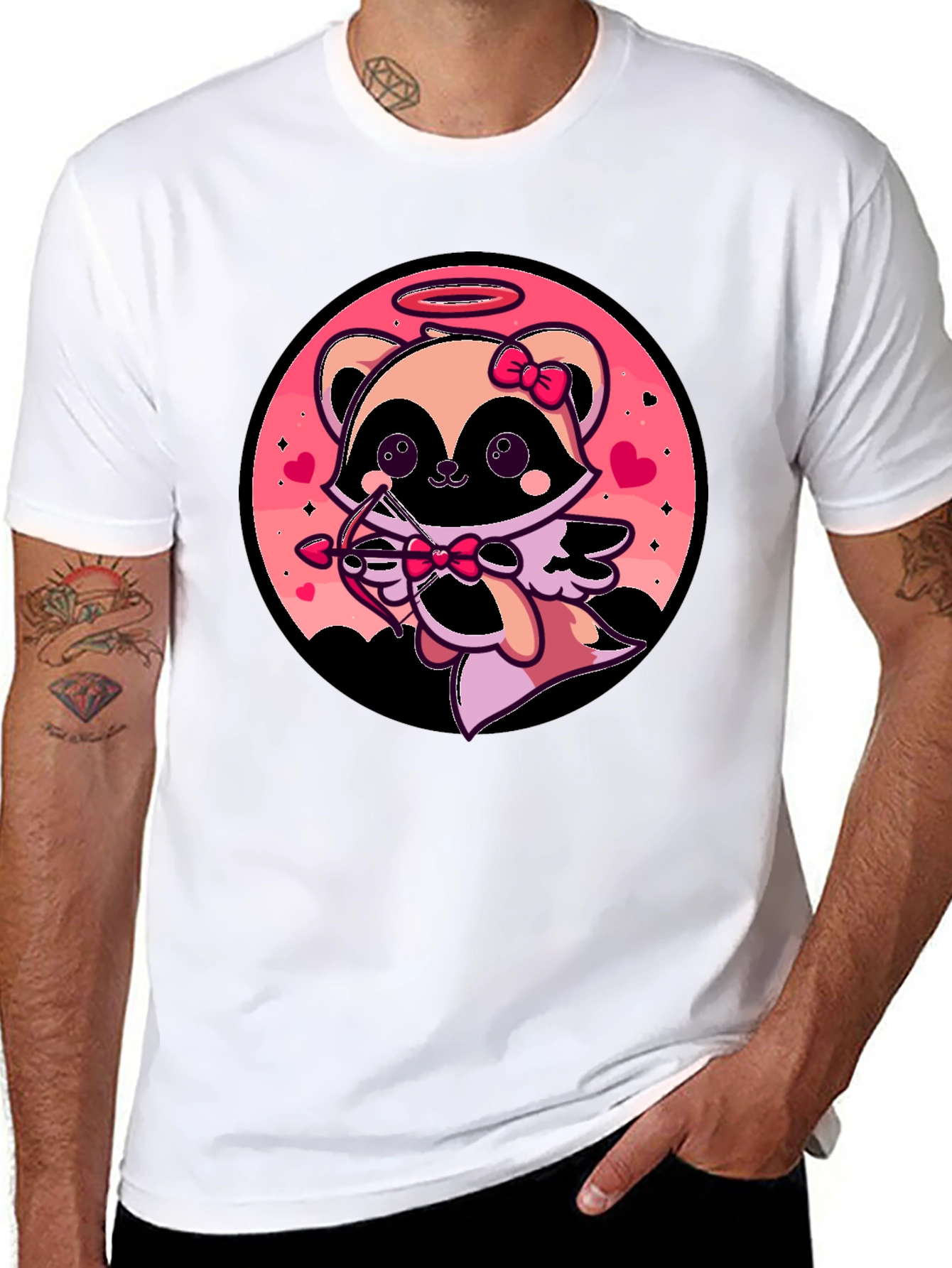 Cupid Raccoon Graphic T-Shirt - Valentines Day