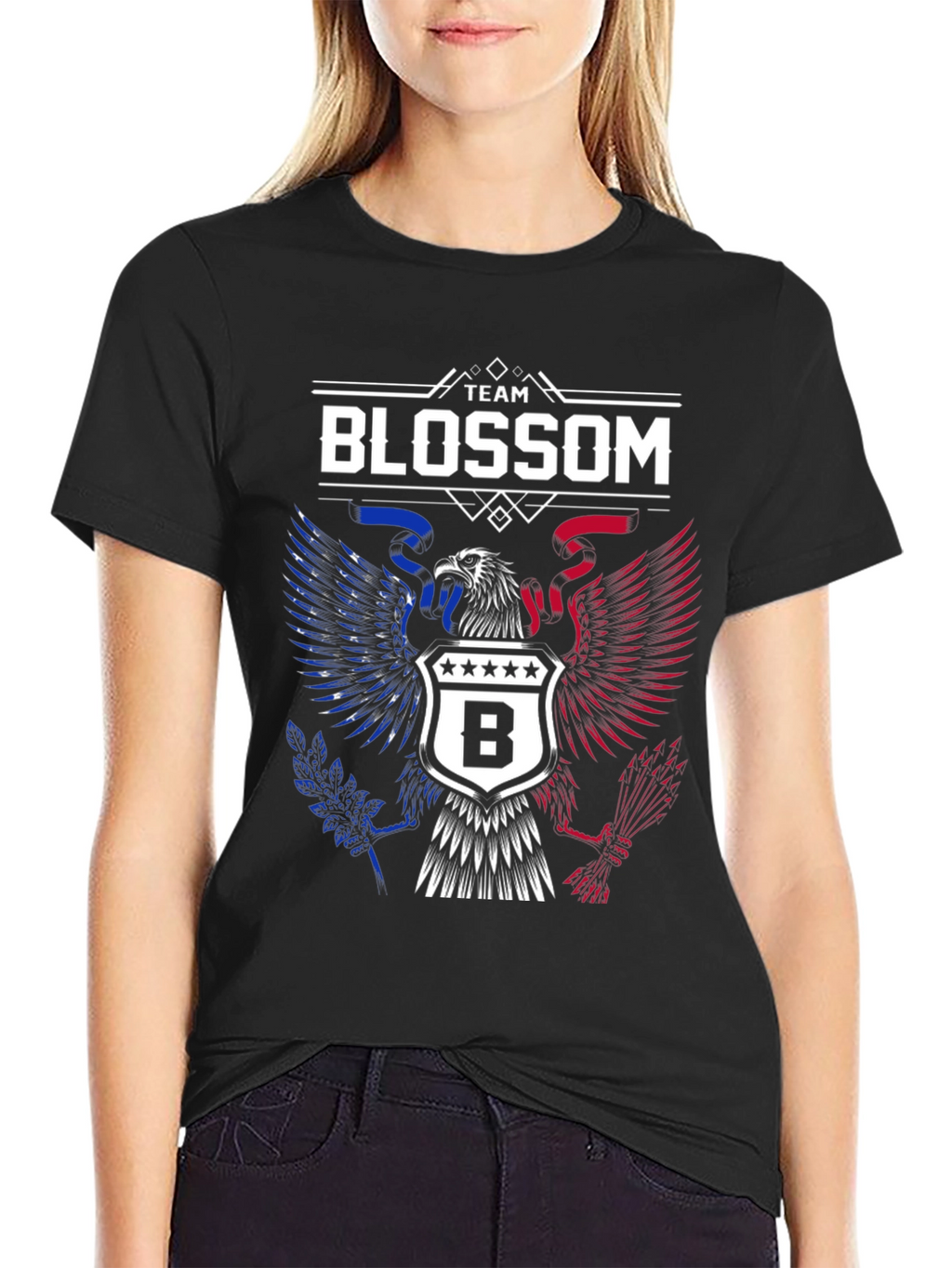 Team Blossom Graphic T-Shirt - Patriotic Eagle Design