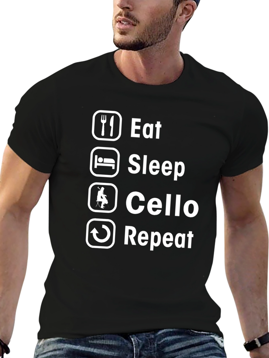 Eat Sleep Cello Repeat Black T-Shirt
