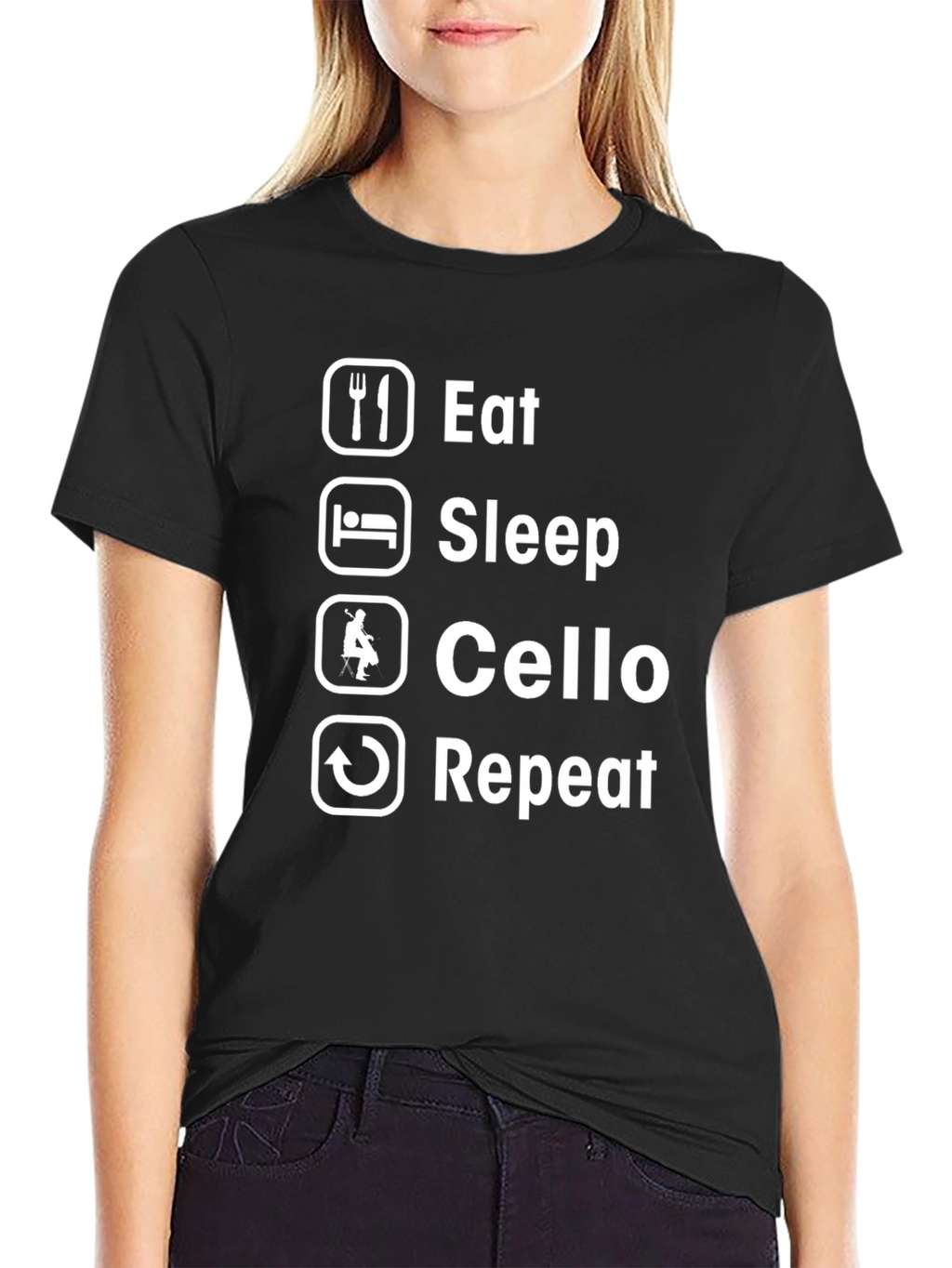 Eat Sleep Cello Repeat Black T-Shirt