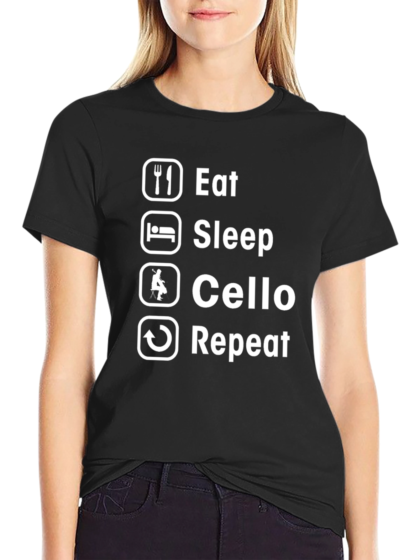 Eat Sleep Cello Repeat Black T-Shirt