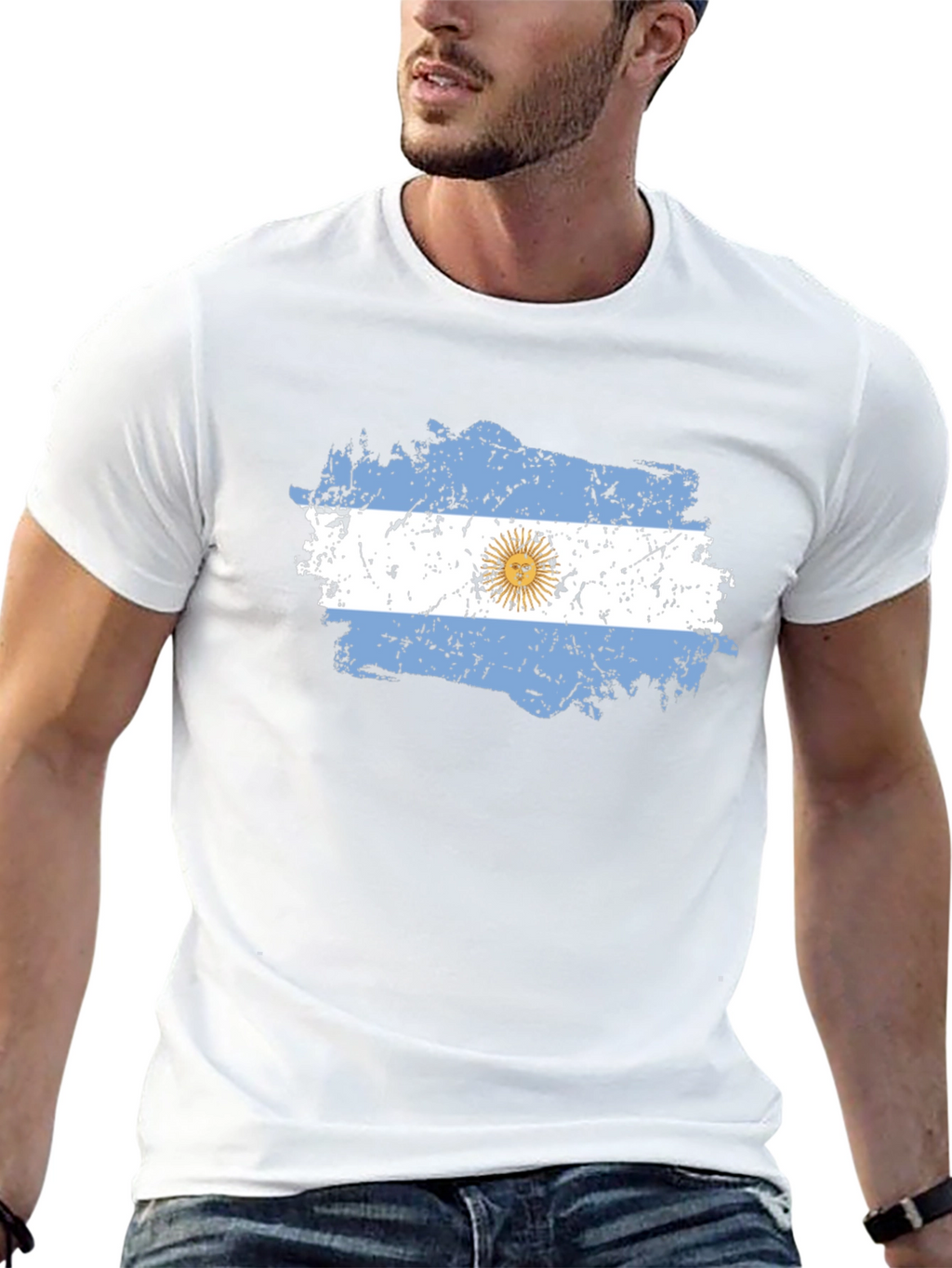 Argentina Flag Distressed Black T-Shirt