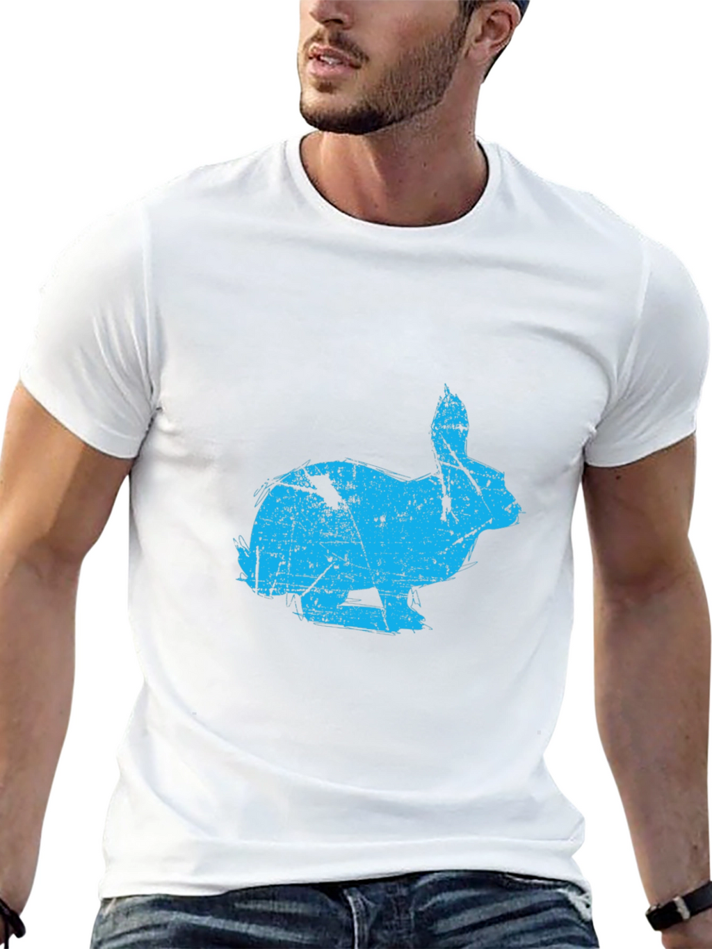 Distressed Rabbit Graphic Black T-Shirt