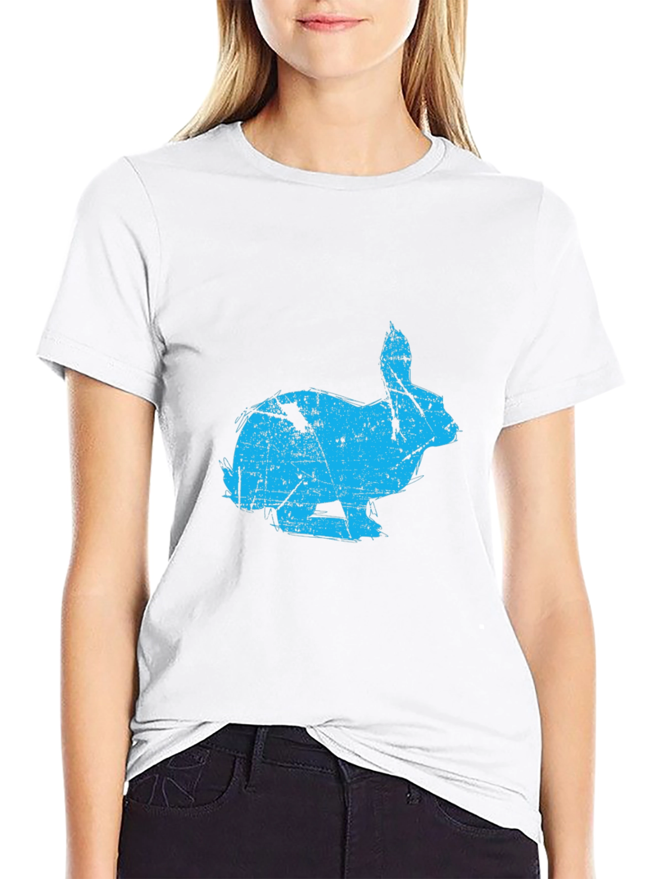 Distressed Rabbit Graphic Black T-Shirt