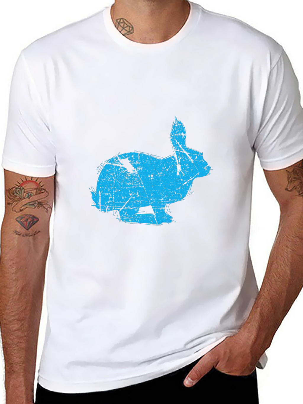 Distressed Rabbit Graphic Black T-Shirt