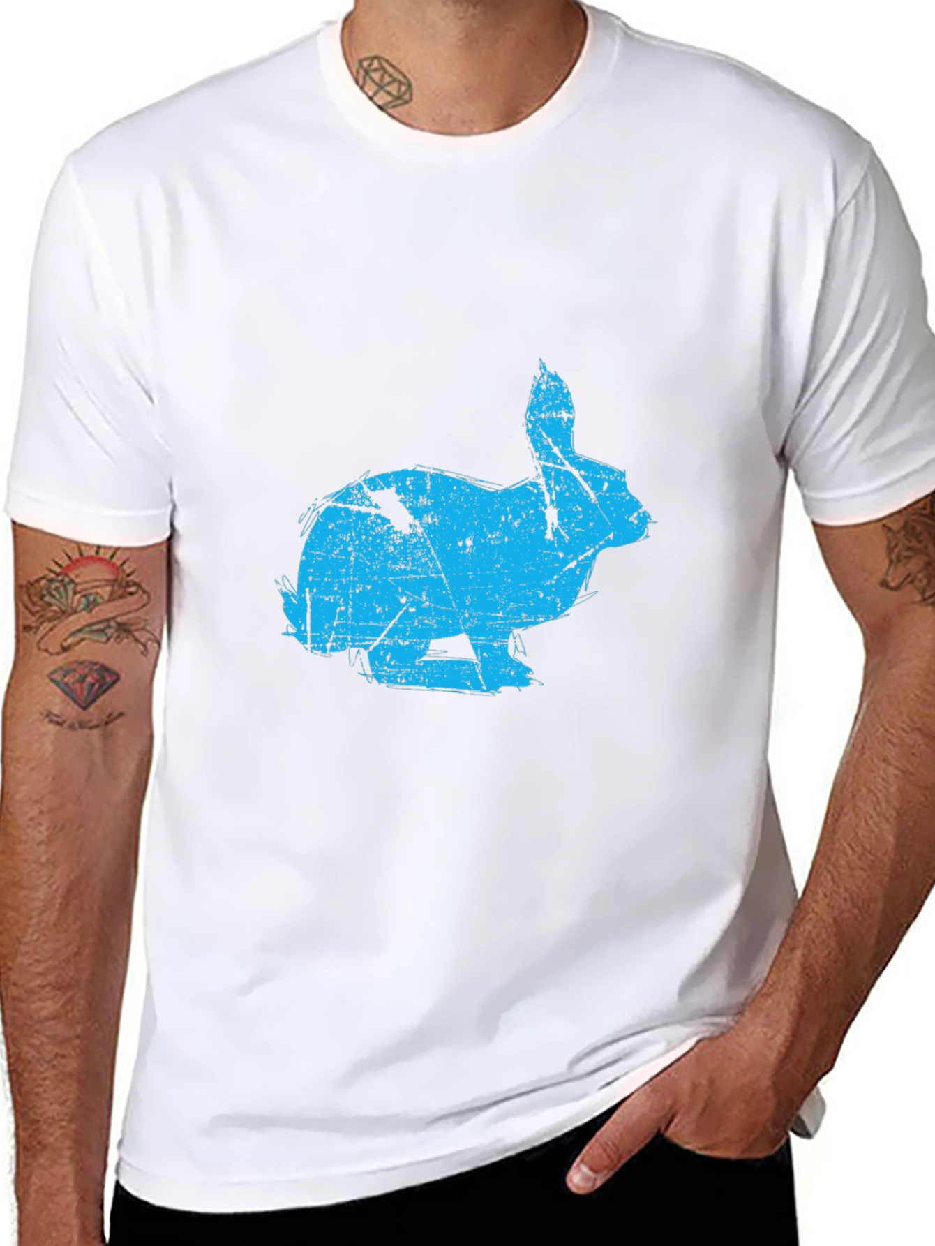 Distressed Rabbit Graphic Black T-Shirt