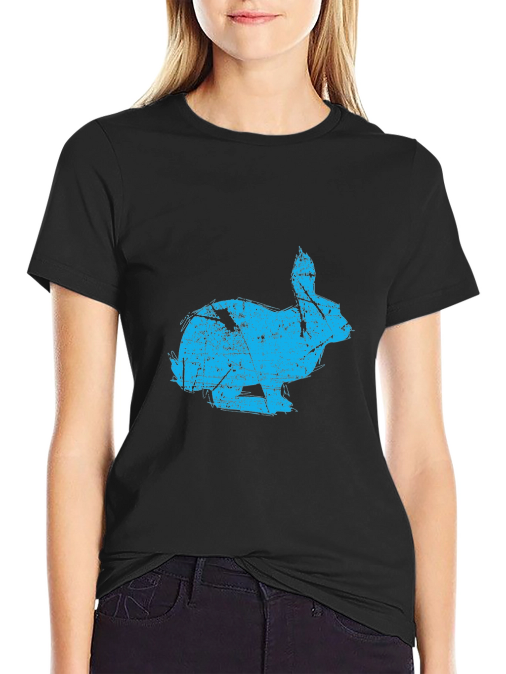 Distressed Rabbit Graphic Black T-Shirt