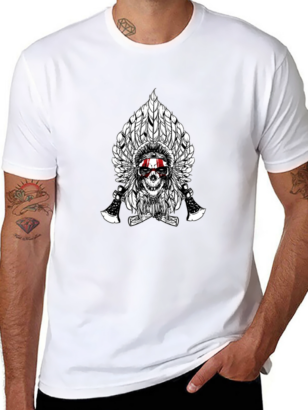 Skull & Feathers Graphic Tee - Black Cotton T-Shirt