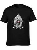 Skull & Feathers Graphic Tee - Black Cotton T-Shirt