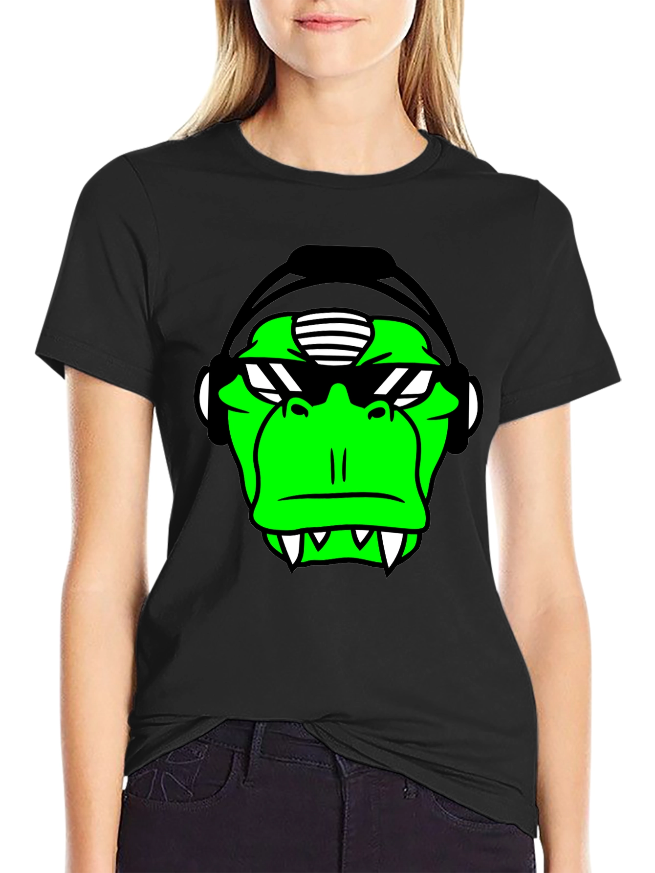 Green Monkey DJ Graphic Tee - Black