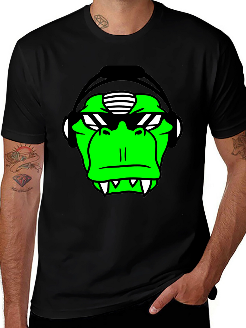 Green Monkey DJ Graphic Tee - Black