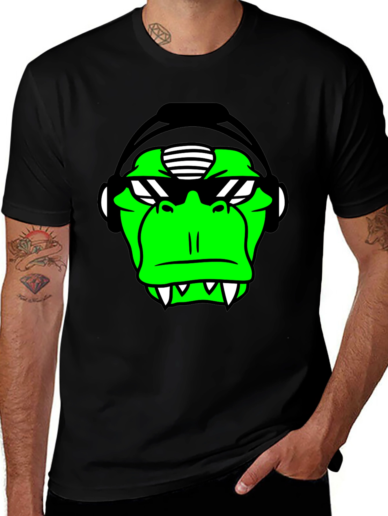 Green Monkey DJ Graphic Tee - Black