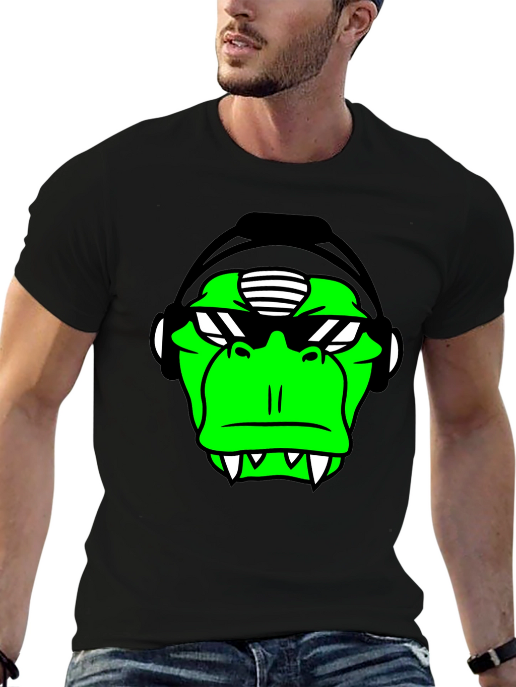 Green Monkey DJ Graphic Tee - Black