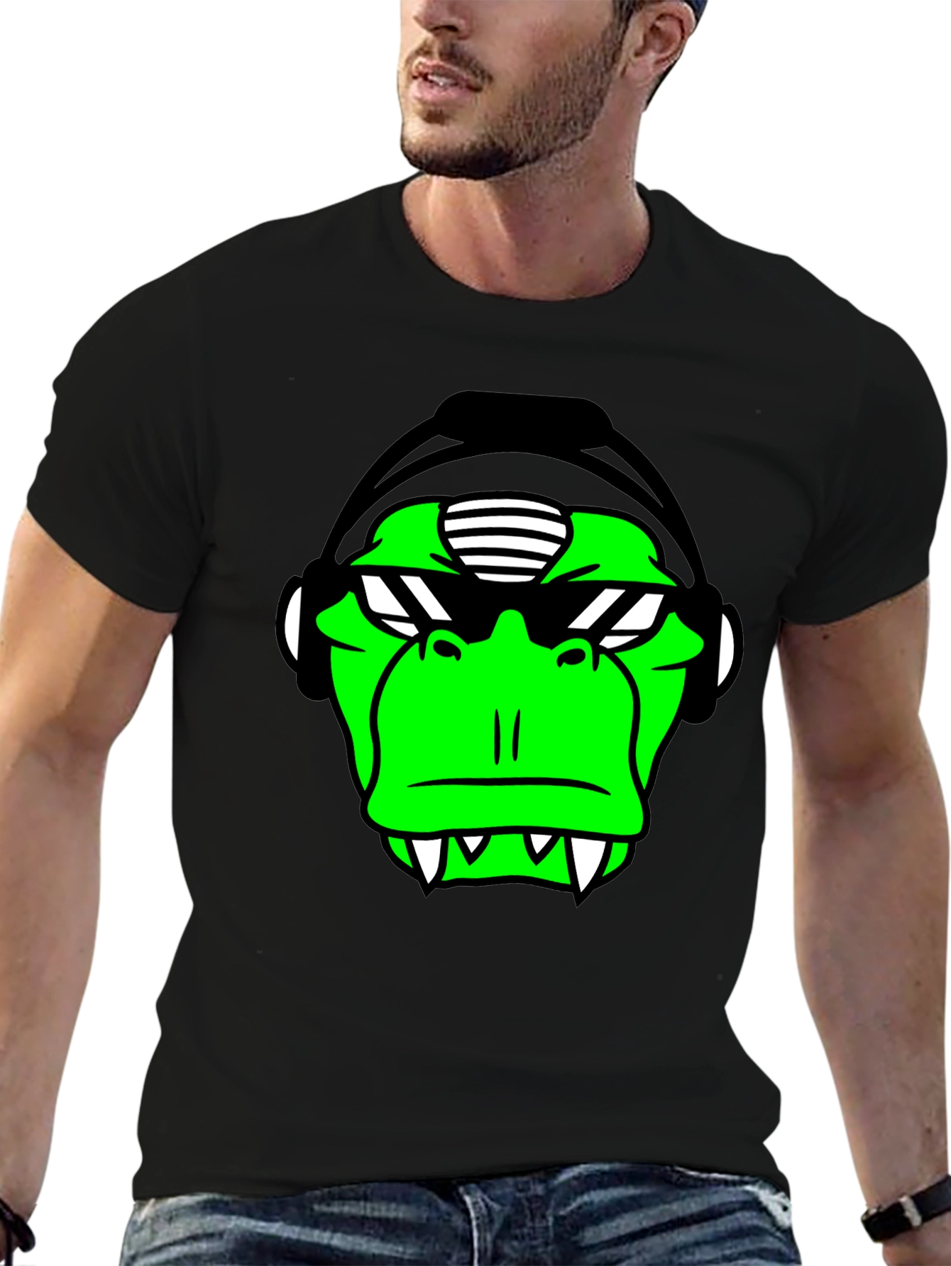 Green Monkey DJ Graphic Tee - Black